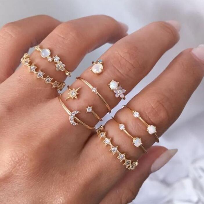 Ring Simple Retro Six-Star Crescent Ring Fashion Love Butterfly Joint Ring